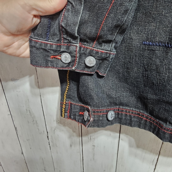 Vintage Counter Attack Men's Black Frayed Embroidered Denim Jacket Size XL 90's. - Picture 6 of 10